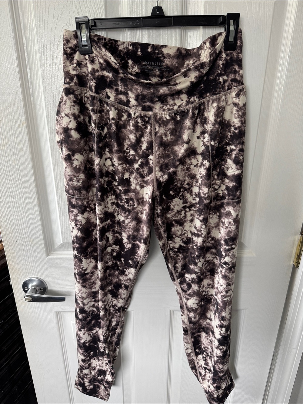 Athleta Black and Cream Abstract Tie-Dye High-Rise Joggers